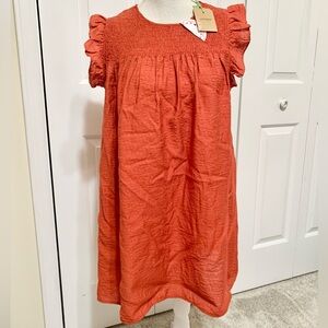 Umgee Lightweight Smocked Ruffle Cap Sleeve Shift Dress - M - NEW